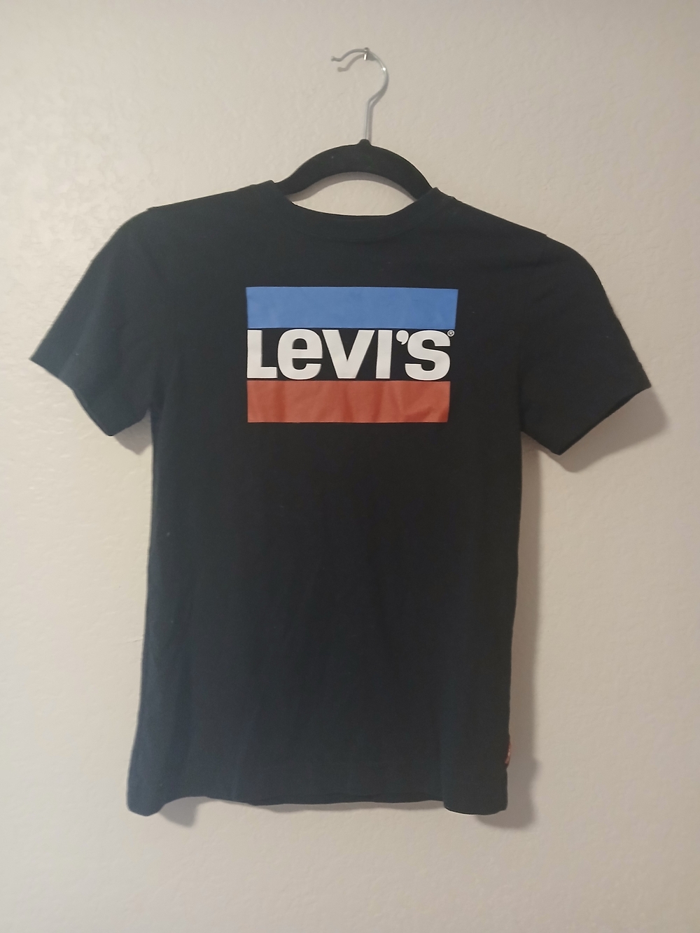 Levi's Boys Black Tee with Blue and Red Logo Blocks